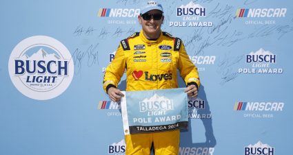 TALLADEGA, ALABAMA - OCTOBER 05: Michael McDowell, driver of the #34 Love's Travel Stops Ford, poses for photos after winning the pole award during qualifying for the NASCAR Cup Series YellaWood 500 at Talladega Superspeedway on October 05, 2024 in Talladega, Alabama. (Photo by Sean Gardner/Getty Images) | Getty Images