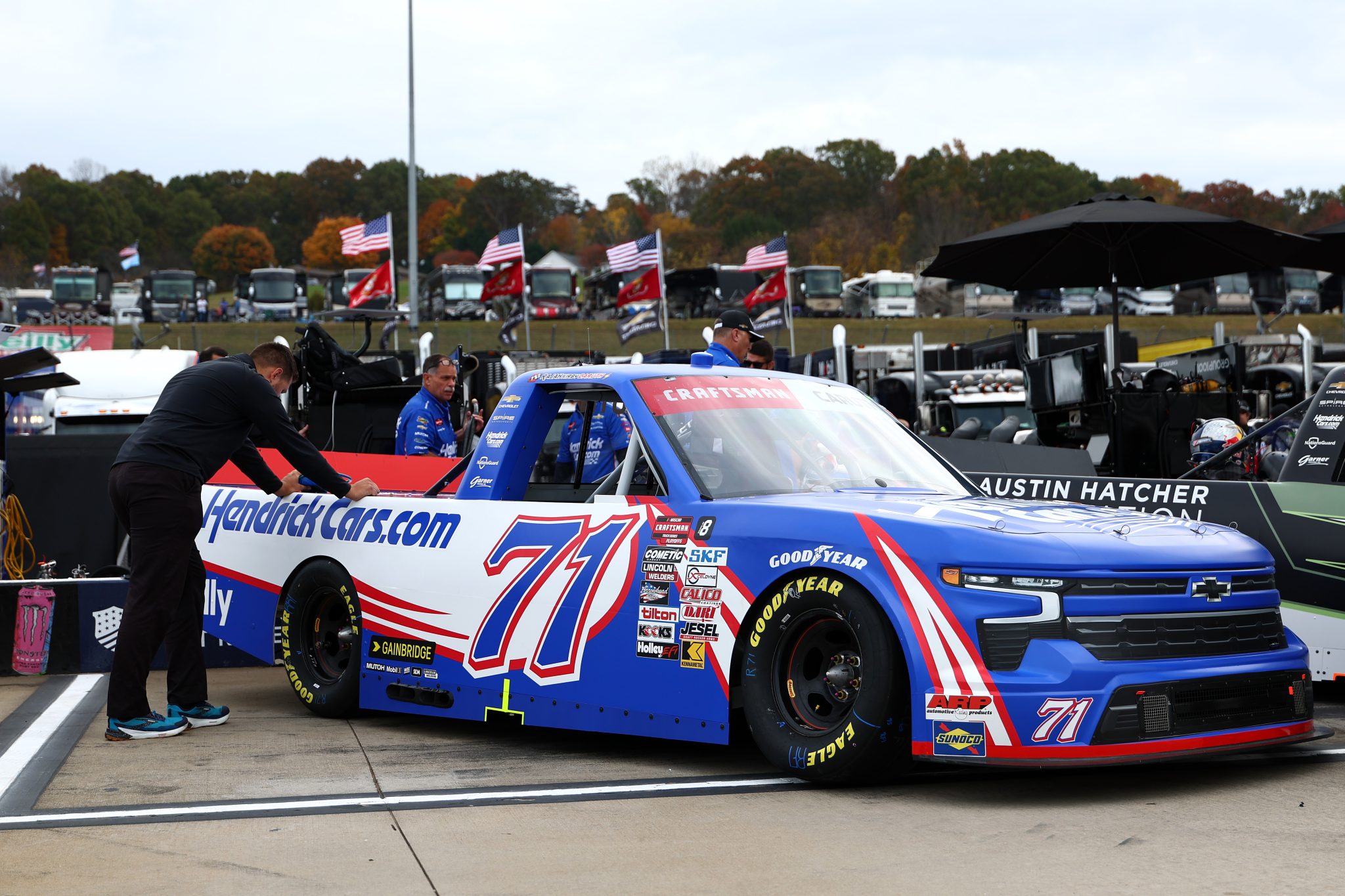 MARTINSVILLE, VIRGINIA - NOVEMBER 01: A general view of the #71 HendrickCars.com Chevrolet, driven by Rajah Caruth on the grid during practice for the NASCAR Craftsman Truck Series Zip Buy Now, Pay Later 200 at Martinsville Speedway on November 01, 2024 in Martinsville, Virginia. (Photo by David Jensen/Getty Images) | Getty Images