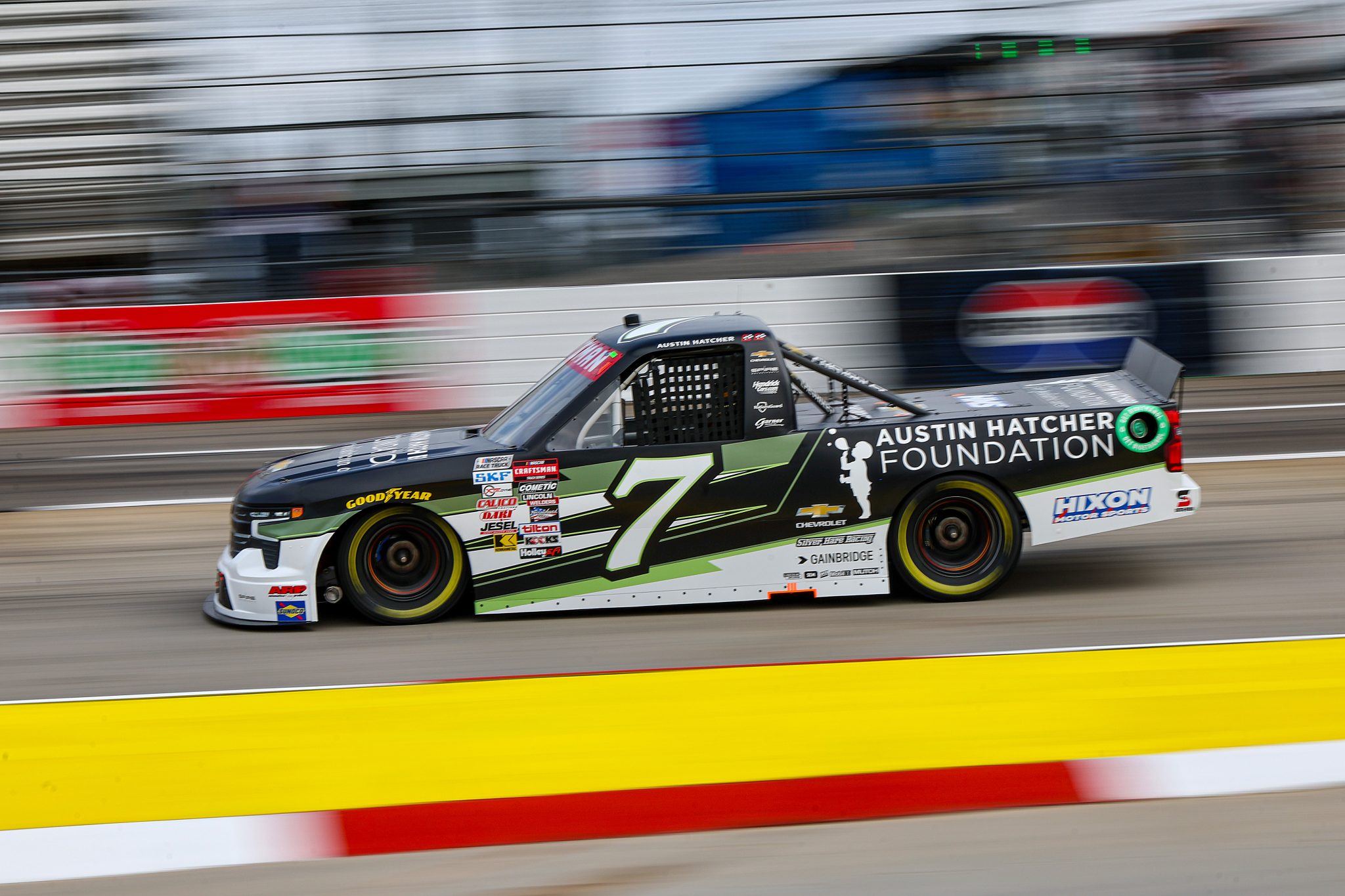 MARTINSVILLE, VIRGINIA - NOVEMBER 01: Connor Zilisch, driver of the #7 Austin Hatcher Foundation Chevrolet, drives during practice for the NASCAR Craftsman Truck Series Zip Buy Now, Pay Later 200 at Martinsville Speedway on November 01, 2024 in Martinsville, Virginia. (Photo by David Jensen/Getty Images) | Getty Images