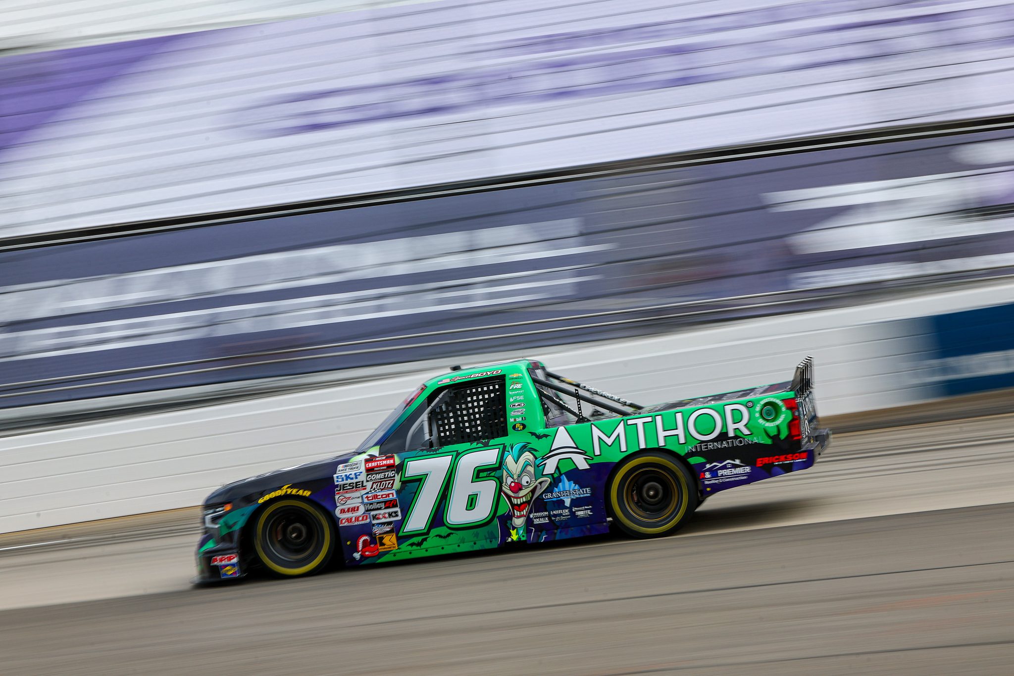 MARTINSVILLE, VIRGINIA - NOVEMBER 01: Spencer Boyd, driver of the #76 Amthor International Chevrolet, drives during practice for the NASCAR Craftsman Truck Series Zip Buy Now, Pay Later 200 at Martinsville Speedway on November 01, 2024 in Martinsville, Virginia. (Photo by David Jensen/Getty Images) | Getty Images