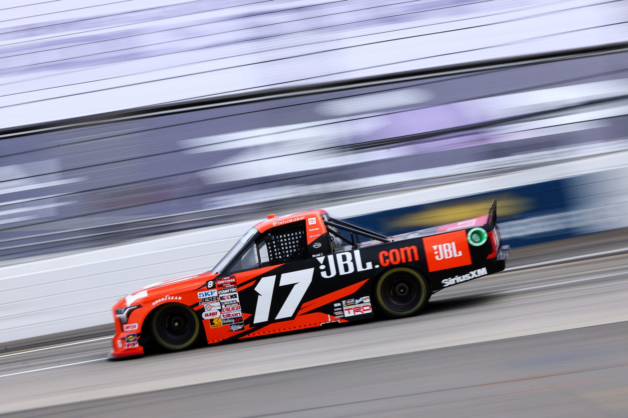 MARTINSVILLE, VIRGINIA - NOVEMBER 01: Taylor Gray, driver of the #17 JBL Toyota, drives during practice for the NASCAR Craftsman Truck Series Zip Buy Now, Pay Later 200 at Martinsville Speedway on November 01, 2024 in Martinsville, Virginia. (Photo by David Jensen/Getty Images) | Getty Images