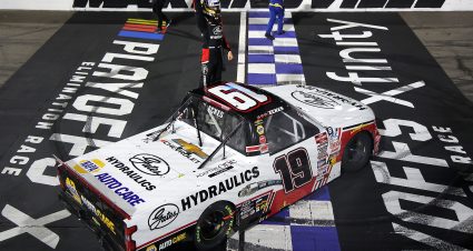 MARTINSVILLE, VIRGINIA - NOVEMBER 01: Christian Eckes, driver of the #19 Gates Hydraulics Chevrolet, celebrates after winning the NASCAR Craftsman Truck Series Zip Buy Now, Pay Later 200 at Martinsville Speedway on November 01, 2024 in Martinsville, Virginia. (Photo by Jonathan Bachman/Getty Images) | Getty Images