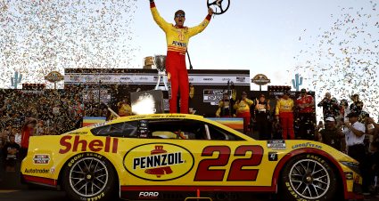 AVONDALE, ARIZONA - NOVEMBER 10: Joey Logano, driver of the #22 Shell Pennzoil Ford, celebrates in victory lane after winning the NASCAR Cup Series Championship Race at Phoenix Raceway on November 10, 2024 in Avondale, Arizona. (Photo by Chris Graythen/Getty Images) | Getty Images