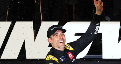MARTINSVILLE, VIRGINIA - NOVEMBER 02: Aric Almirola, driver of the #20 He Gets Us Toyota, celebrates in victory lane after winning the NASCAR Xfinity Series National Debt Relief 250 at Martinsville Speedway on November 02, 2024 in Martinsville, Virginia. (Photo by David Jensen/Getty Images) | Getty Images
