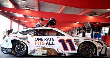 MARTINSVILLE, VIRGINIA - NOVEMBER 02: Denny Hamlin, driver of the #11 FedEx One Rate Toyota, reacts in the garage area after an on-track incident during practice for the NASCAR Cup Series Xfinity 500 at Martinsville Speedway on November 02, 2024 in Martinsville, Virginia. (Photo by Jared C. Tilton/Getty Images) | Getty Images