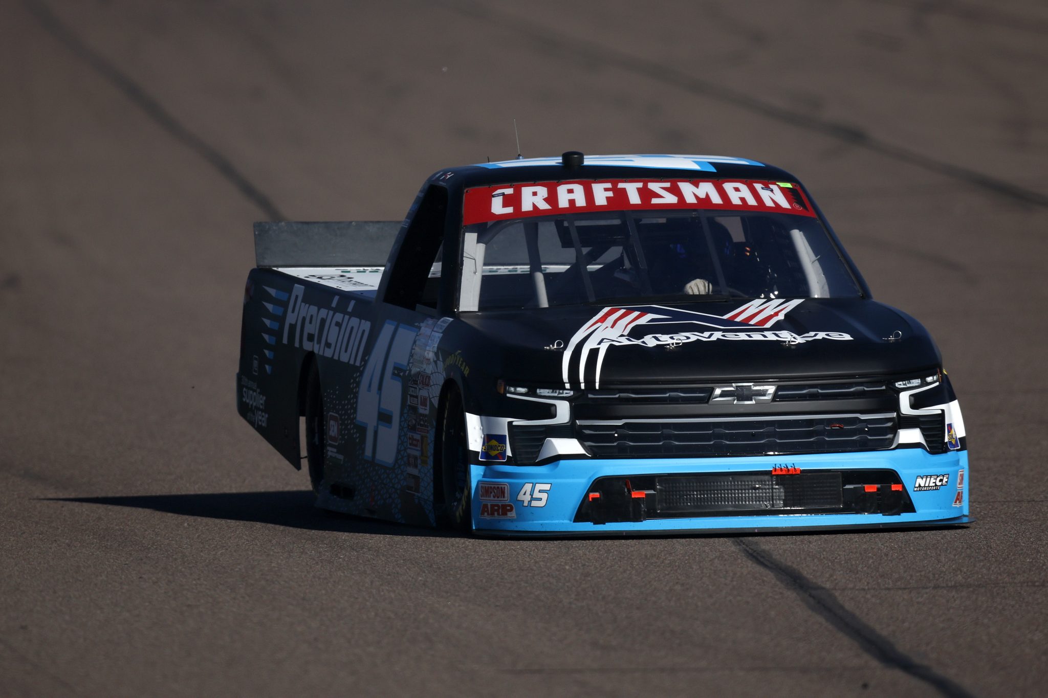 AVONDALE, ARIZONA - NOVEMBER 08: Kaden Honeycutt, driver of the #45 AutoVentive/Precision Chevrolet, drives during qualifying for the NASCAR Craftsman Truck Series Championship Race at Phoenix Raceway on November 08, 2024 in Avondale, Arizona. (Photo by Sean Gardner/Getty Images) | Getty Images