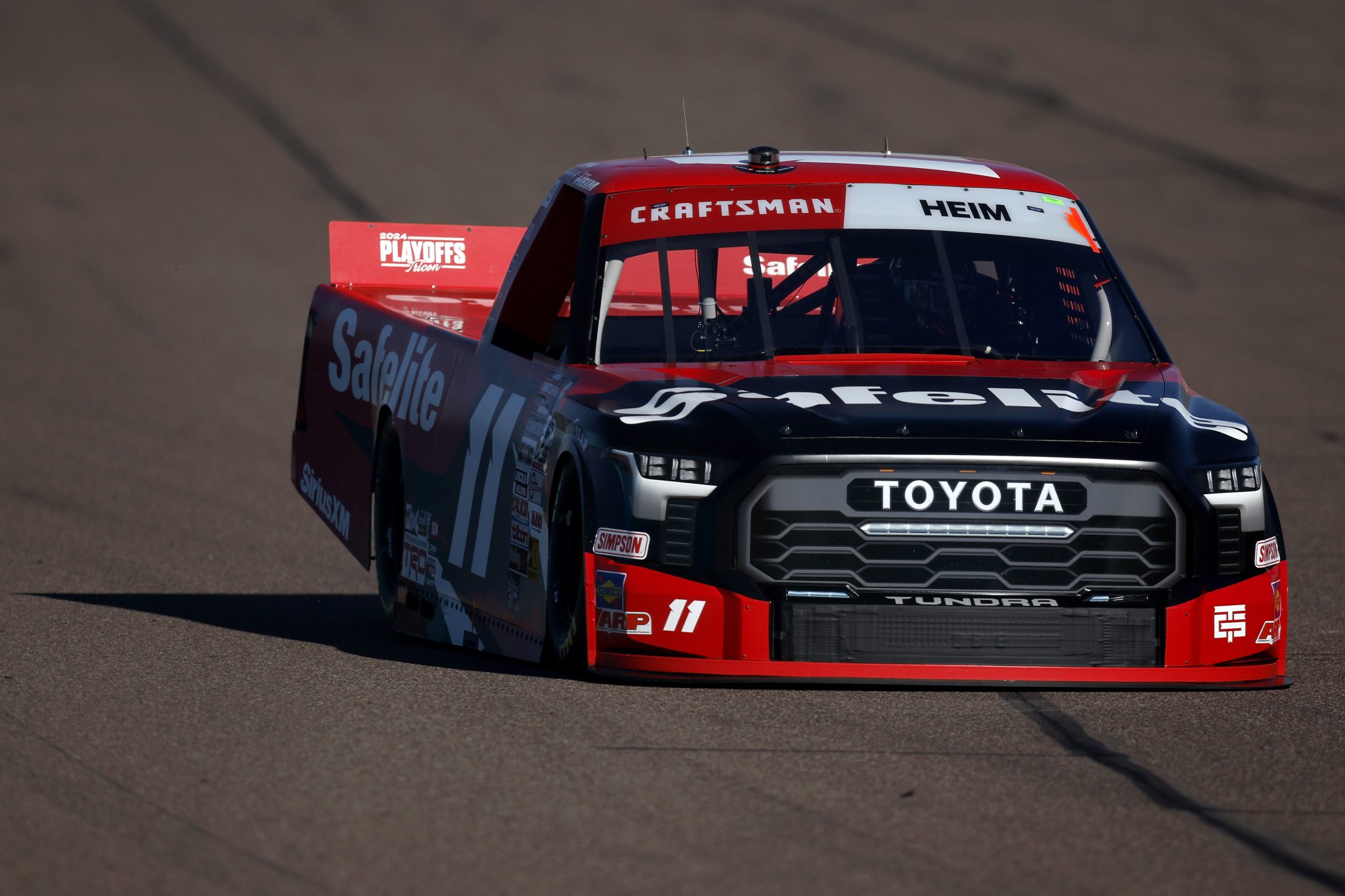 AVONDALE, ARIZONA - NOVEMBER 08: Corey Heim, driver of the #11 Safelite Toyota, drives during qualifying for the NASCAR Craftsman Truck Series Championship Race at Phoenix Raceway on November 08, 2024 in Avondale, Arizona. (Photo by Sean Gardner/Getty Images) | Getty Images