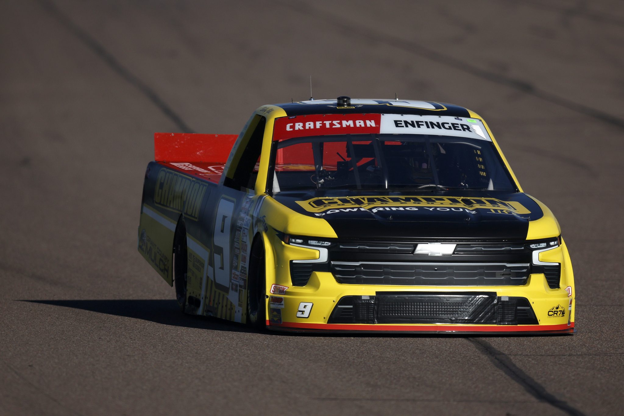AVONDALE, ARIZONA - NOVEMBER 08: Grant Enfinger, driver of the #9 Champion Power Equipment Chevrolet, drives during qualifying for the NASCAR Craftsman Truck Series Championship Race at Phoenix Raceway on November 08, 2024 in Avondale, Arizona. (Photo by Sean Gardner/Getty Images) | Getty Images