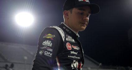 MARTINSVILLE, VIRGINIA - NOVEMBER 03: Christopher Bell, driver of the #20 Mobil 1 Toyota, reacts after being penalized for a safety violation, moving William Byron, driver of the #24 Liberty University Chevrolet, (not pictured) to the Championship 4 after the NASCAR Cup Series Xfinity 500 at Martinsville Speedway on November 03, 2024 in Martinsville, Virginia. (Photo by Jonathan Bachman/Getty Images) | Getty Images