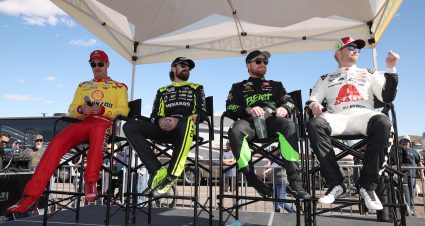 AVONDALE, ARIZONA - NOVEMBER 07: (L-R) NASCAR Cup Series Championship 4 drivers, Joey Logano, Ryan Blaney, Tyler Reddick, and William Byron attend a fan event during the NASCAR Championship 4 Media Day at Phoenix Raceway on November 07, 2024 in Avondale, Arizona. (Photo by James Gilbert/Getty Images) | Getty Images