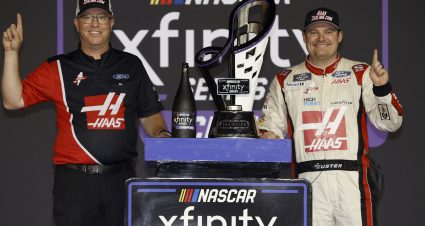 AVONDALE, ARIZONA - NOVEMBER 04: Cole Custer, driver of the #00 Haas Automation Ford, and crew chief Jonathan Toney celebrate in victory lane after winning the NASCAR Xfinity Series Championship at Phoenix Raceway on November 04, 2023 in Avondale, Arizona. (Photo by Sean Gardner/Getty Images) | Getty Images