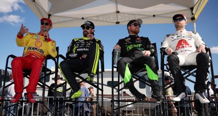 AVONDALE, ARIZONA - NOVEMBER 07: (L-R) NASCAR Cup Series Championship 4 drivers, Joey Logano, Ryan Blaney, Tyler Reddick, and William Byron attend a fan event during the NASCAR Championship 4 Media Day at Phoenix Raceway on November 07, 2024 in Avondale, Arizona. (Photo by James Gilbert/Getty Images) | Getty Images