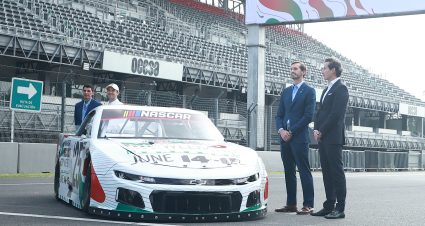 MEXICO CITY, MEXICO - AUGUST 27: Ben Kennedy, NASCAR Executive Vice President & Chief Venue & Racing Innovation Officer, joins NASCAR Cup Series driver Daniel Suarez to announce that the NASCAR Cup Series will race in Mexico City for the first time next year at Autodromo Hermanos Rodriguez on August 27, 2024 in Mexico City, Mexico. (Photo by Manuel Velasquez/Getty Images) | Getty Images