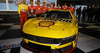 DAYTONA BEACH, FLORIDA - FEBRUARY 14: Joey Logano, driver of the #22 Shell Pennzoil Ford, winner of the Daytona 500 pole award and crew pose for a photo during qualifying for the NASCAR Cup Series Daytona 500 at Daytona International Speedway on February 14, 2024 in Daytona Beach, Florida. (Photo by Sean Gardner/Getty Images) | Getty Images