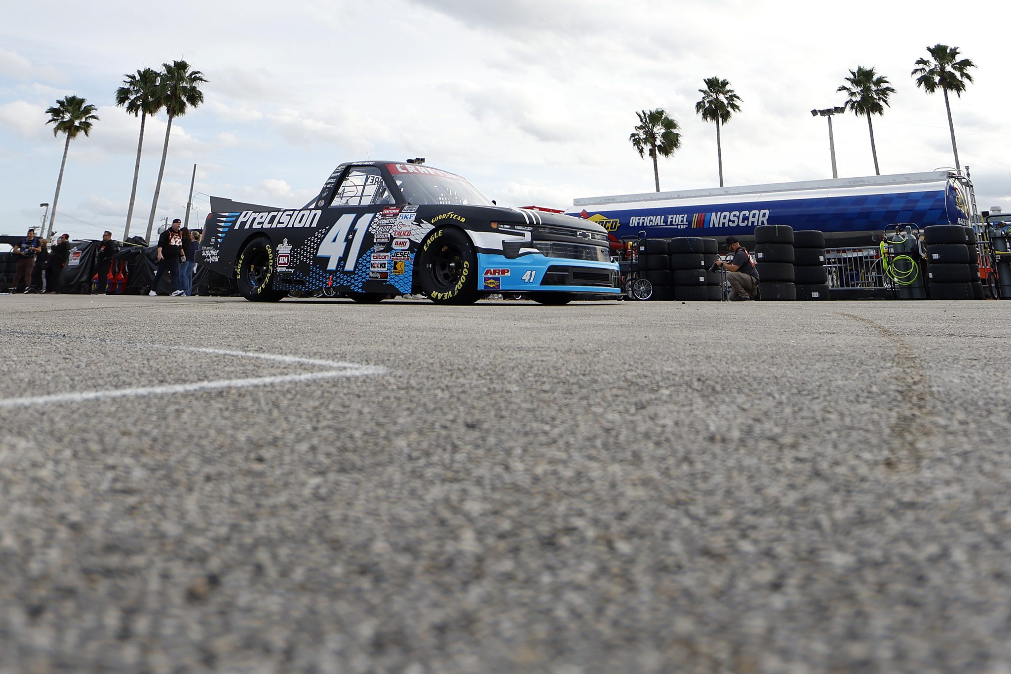 DAYTONA BEACH, FLORIDA - FEBRUARY 15: Bayley Currey, driver of the #41 AutoVentive/Precision Chevrolet, exits the garage area during practice for the NASCAR Craftsman Truck Series Fresh from Florida 250 at Daytona International Speedway on February 15, 2024 in Daytona Beach, Florida. (Photo by Mike Ehrmann/Getty Images) | Getty Images