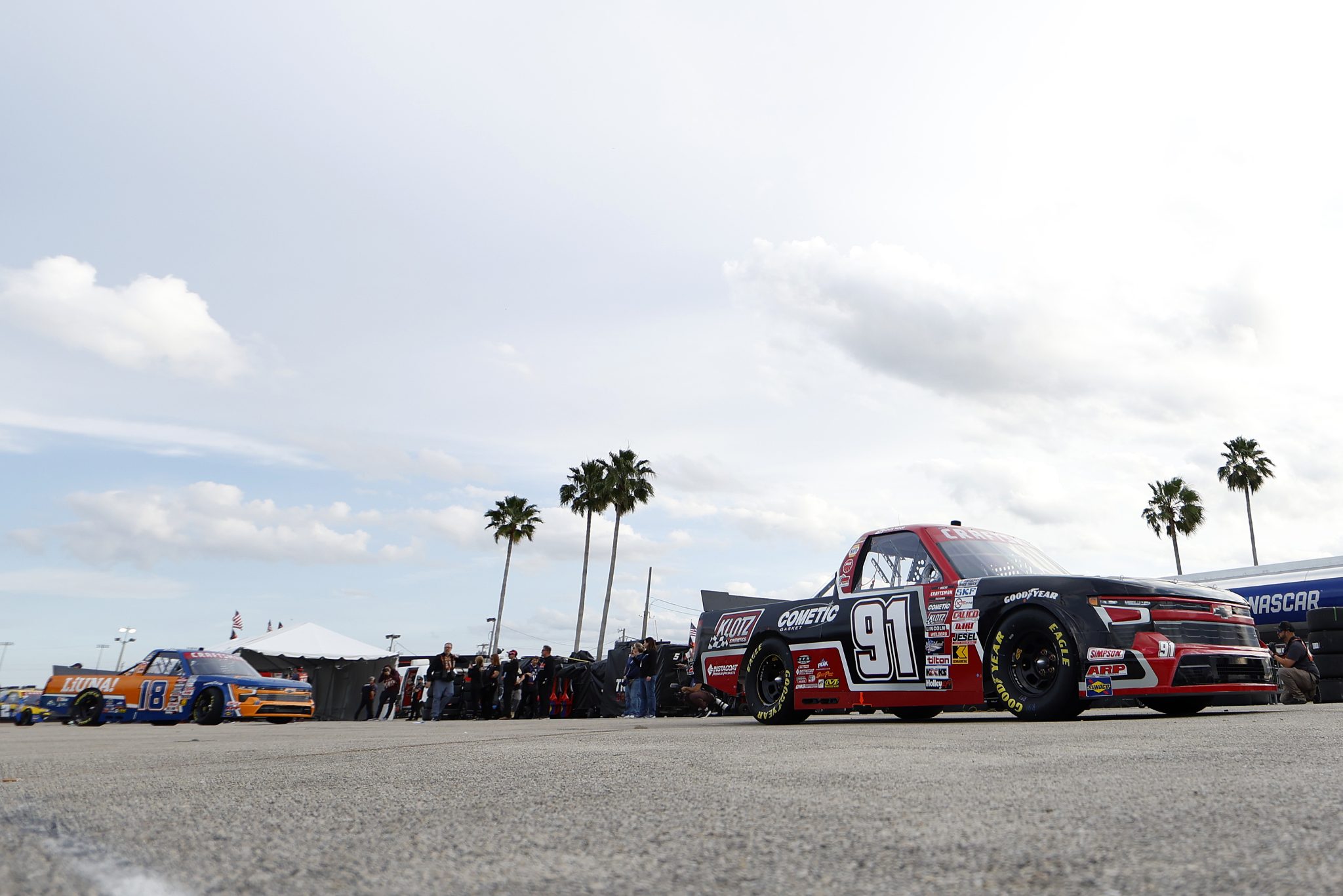DAYTONA BEACH, FLORIDA - FEBRUARY 15: Jack Wood, driver of the #91 Klotz Synthetics Chevrolet, exits the garage area during practice for the NASCAR Craftsman Truck Series Fresh from Florida 250 at Daytona International Speedway on February 15, 2024 in Daytona Beach, Florida. (Photo by Mike Ehrmann/Getty Images) | Getty Images