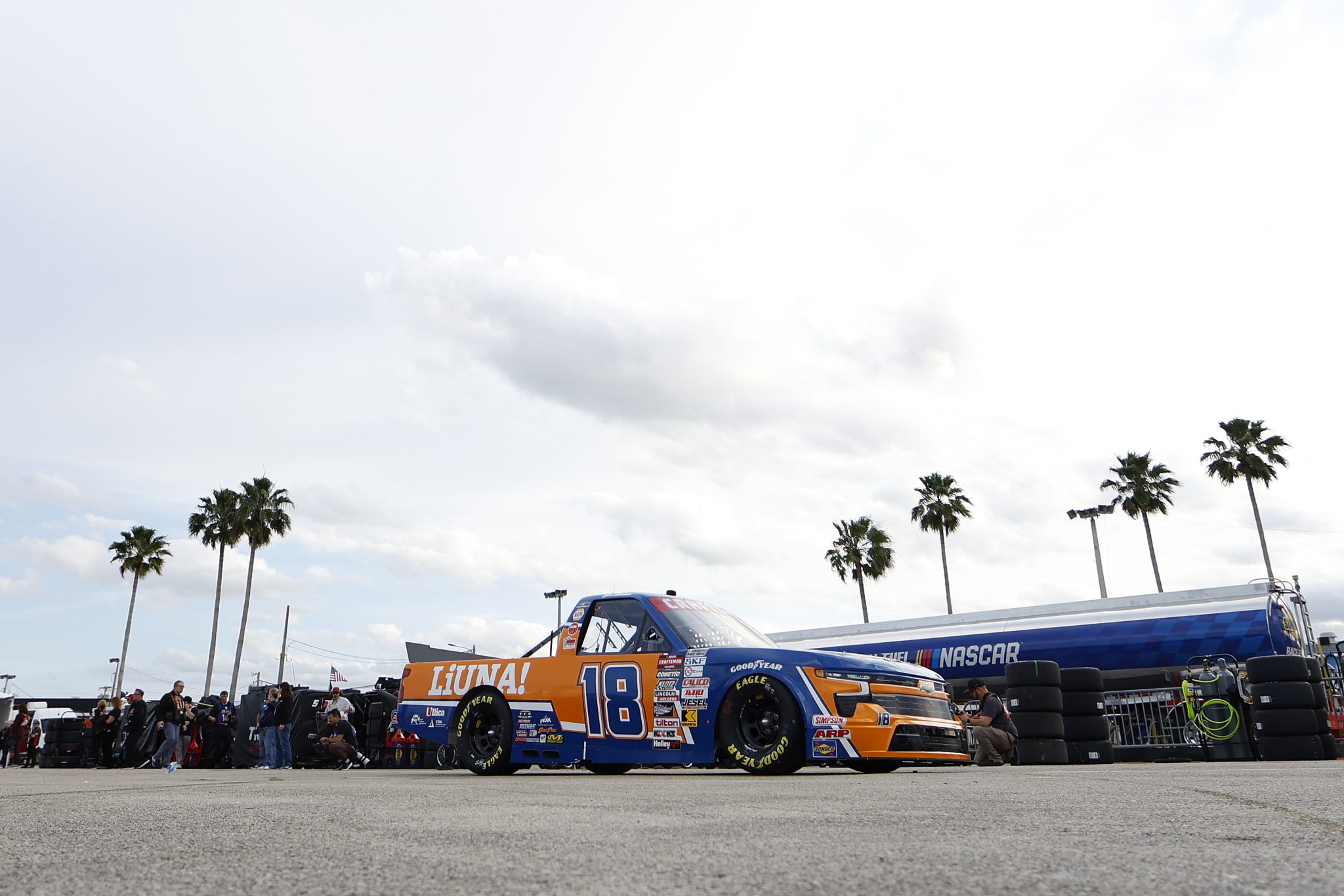 DAYTONA BEACH, FLORIDA - FEBRUARY 15: Tyler Ankrum, driver of the #18 LiUNA! Chevrolet, exits the garage area during practice for the NASCAR Craftsman Truck Series Fresh from Florida 250 at Daytona International Speedway on February 15, 2024 in Daytona Beach, Florida. (Photo by Mike Ehrmann/Getty Images) | Getty Images