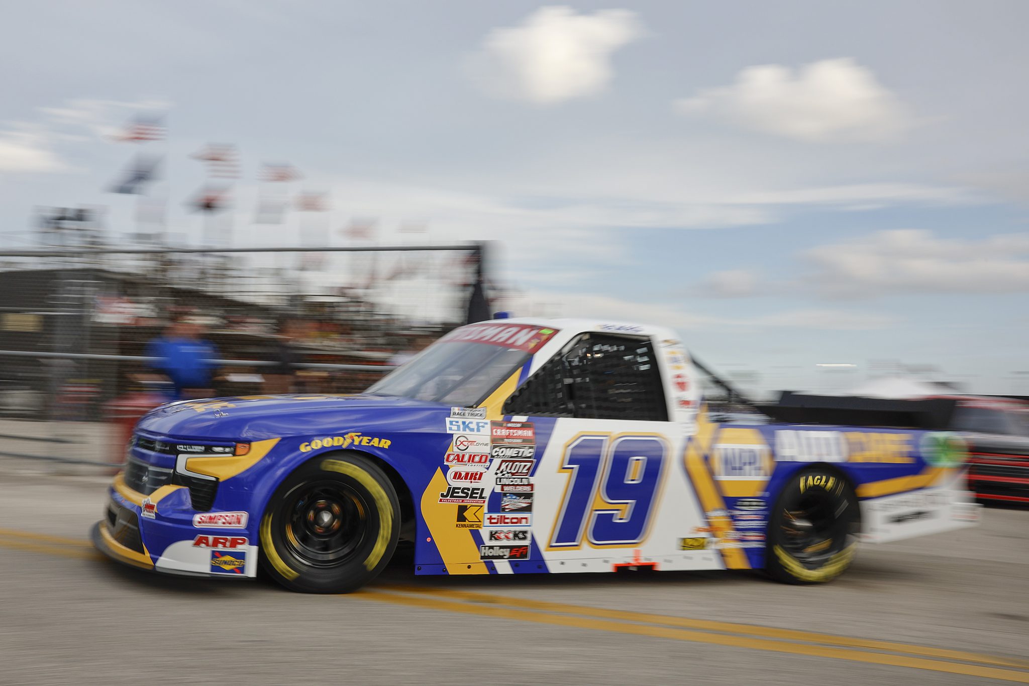 DAYTONA BEACH, FLORIDA - FEBRUARY 15: Christian Eckes, driver of the #19 NAPA Auto Care Chevrolet, exits the garage area during practice for the NASCAR Craftsman Truck Series Fresh from Florida 250 at Daytona International Speedway on February 15, 2024 in Daytona Beach, Florida. (Photo by James Gilbert/Getty Images) | Getty Images