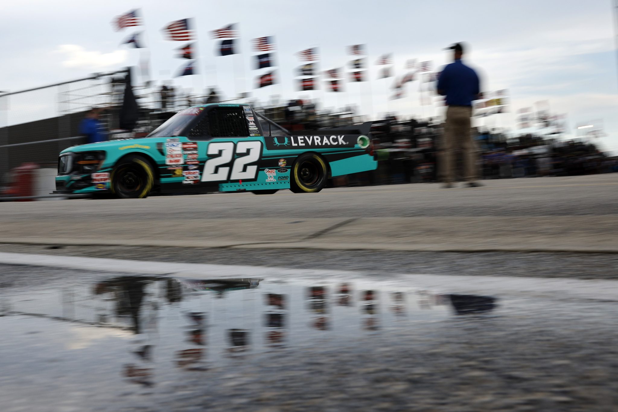 DAYTONA BEACH, FLORIDA - FEBRUARY 15: Jason White, driver of the #22 Powder Ventures Excavations Ford, exits the garage areaduring practice for the NASCAR Craftsman Truck Series Fresh from Florida 250 at Daytona International Speedway on February 15, 2024 in Daytona Beach, Florida. (Photo by James Gilbert/Getty Images) | Getty Images