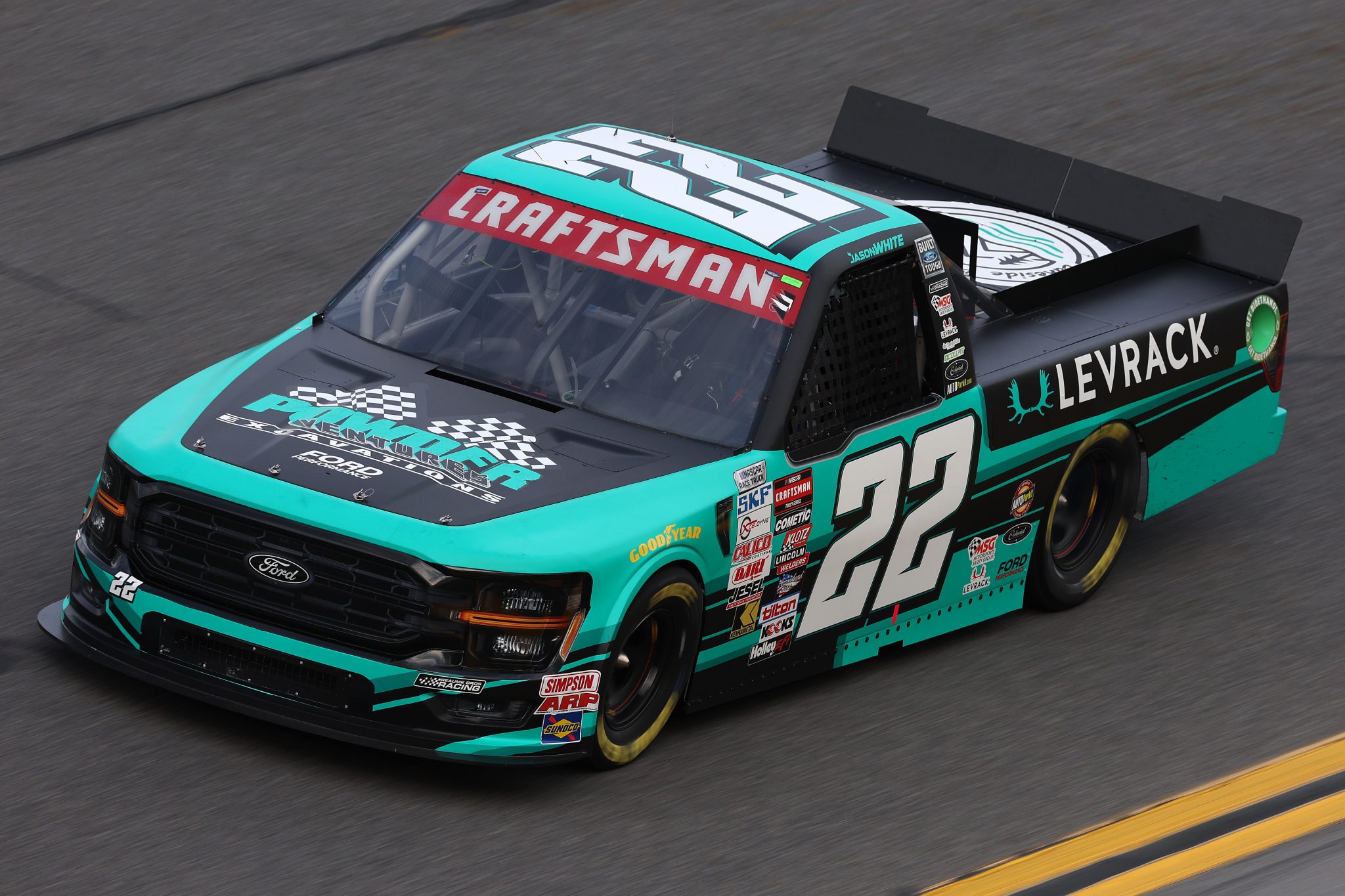 DAYTONA BEACH, FLORIDA - FEBRUARY 15: Jason White, driver of the #22 Powder Ventures Excavations Ford, drives during practice for the NASCAR Craftsman Truck Series Fresh from Florida 250 at Daytona International Speedway on February 15, 2024 in Daytona Beach, Florida. (Photo by Jared C. Tilton/Getty Images) | Getty Images