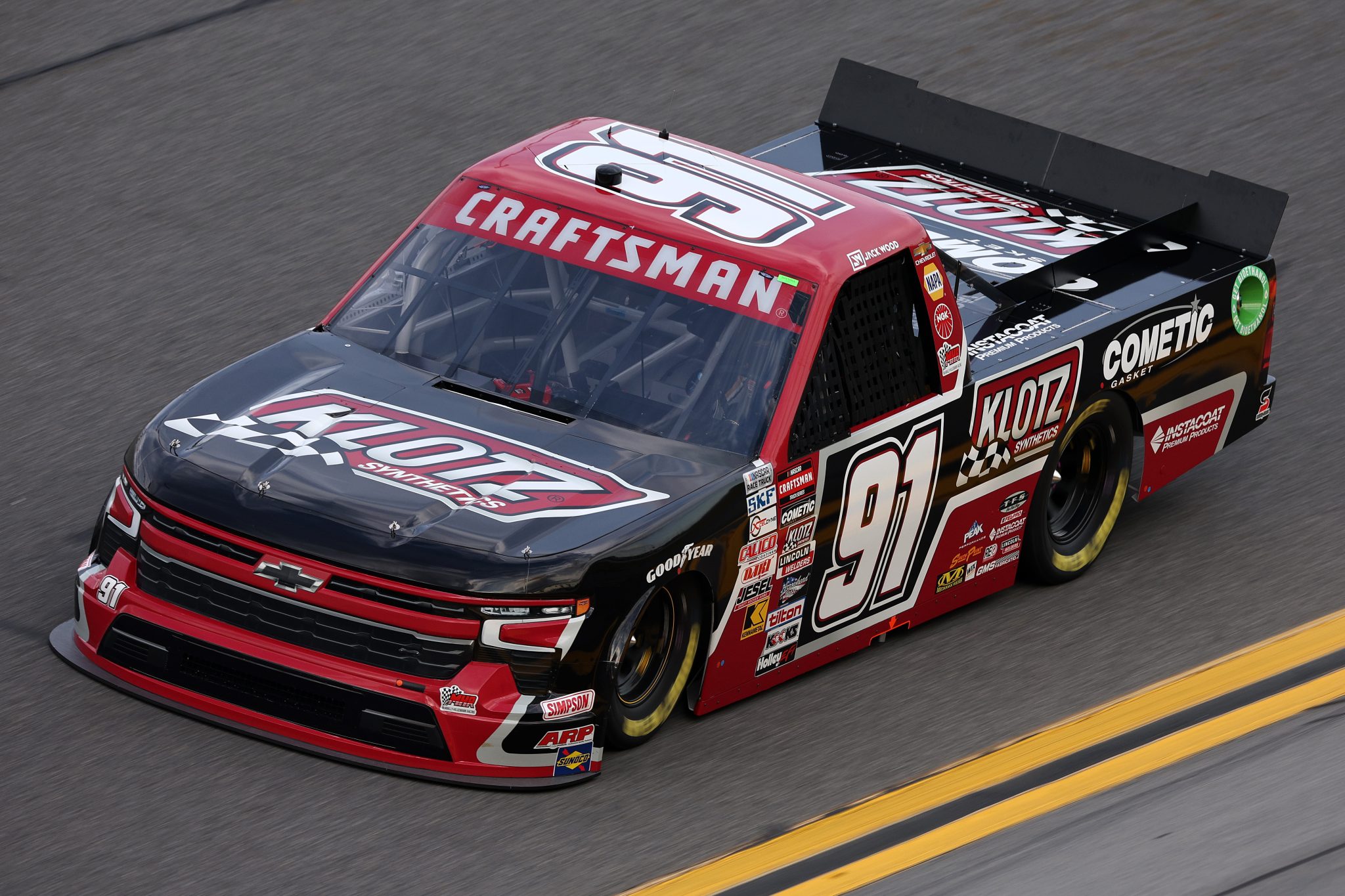 DAYTONA BEACH, FLORIDA - FEBRUARY 15: Jack Wood, driver of the #91 Klotz Synthetics Chevrolet, drives during practice for the NASCAR Craftsman Truck Series Fresh from Florida 250 at Daytona International Speedway on February 15, 2024 in Daytona Beach, Florida. (Photo by Jared C. Tilton/Getty Images) | Getty Images