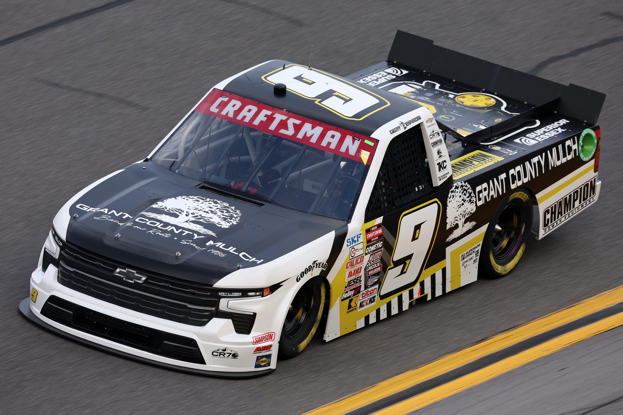 DAYTONA BEACH, FLORIDA - FEBRUARY 15: Grant Enfinger, driver of the #9 Grant County Mulch Chevrolet, drives during practice for the NASCAR Craftsman Truck Series Fresh from Florida 250 at Daytona International Speedway on February 15, 2024 in Daytona Beach, Florida. (Photo by Jared C. Tilton/Getty Images) | Getty Images