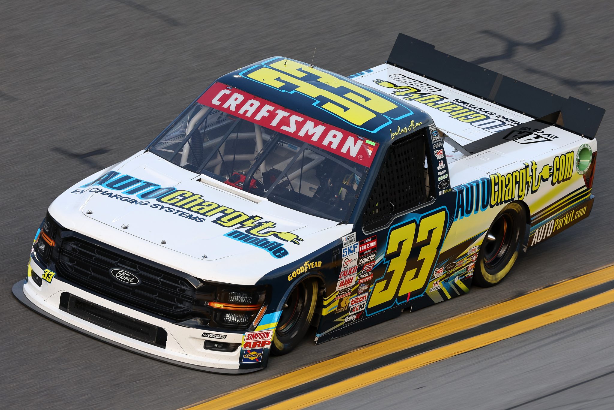 DAYTONA BEACH, FLORIDA - FEBRUARY 15: Lawless Alan, driver of the #33 AUTOChargit Mobile Ford, drives during practice for the NASCAR Craftsman Truck Series Fresh from Florida 250 at Daytona International Speedway on February 15, 2024 in Daytona Beach, Florida. (Photo by Jared C. Tilton/Getty Images) | Getty Images