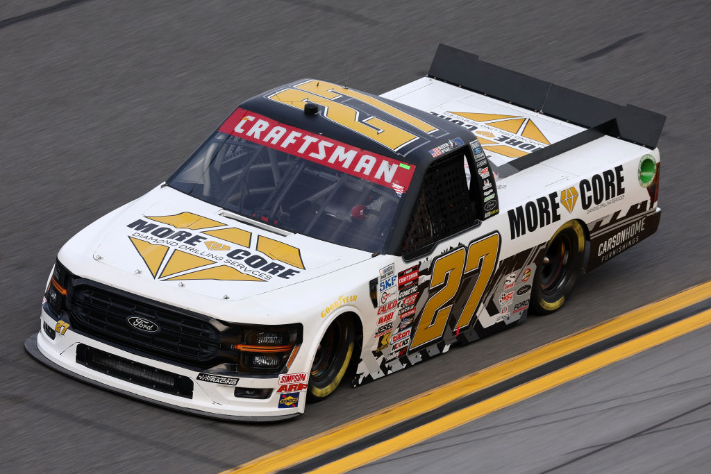 DAYTONA BEACH, FLORIDA - FEBRUARY 15: Keith McGee, driver of the #27 More Core Ford, drives during practice for the NASCAR Craftsman Truck Series Fresh from Florida 250 at Daytona International Speedway on February 15, 2024 in Daytona Beach, Florida. (Photo by Jared C. Tilton/Getty Images) | Getty Images