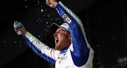 DAYTONA BEACH, FLORIDA - FEBRUARY 19: Austin Hill, driver of the #21 Bennett Transportation Chevrolet, celebrates in victory lane after winning the NASCAR Xfinity Series United Rentals 300 at Daytona International Speedway on February 19, 2024 in Daytona Beach, Florida. (Photo by Jared C. Tilton/Getty Images) | Getty Images