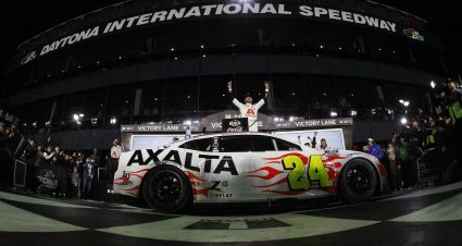 DAYTONA BEACH, FLORIDA - FEBRUARY 19: William Byron, driver of the #24 Axalta Chevrolet, celebrates in victory lane after winning the NASCAR Cup Series Daytona 500 at Daytona International Speedway on February 19, 2024 in Daytona Beach, Florida. (Photo by Chris Graythen/Getty Images) | Getty Images
