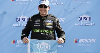 HAMPTON, GEORGIA - FEBRUARY 24: Michael McDowell, driver of the #34 Benebone Ford, poses for photos after winning the pole award during qualifying for the NASCAR Cup Series Ambetter Health 400 at Atlanta Motor Speedway on February 24, 2024 in Hampton, Georgia. (Photo by Alex Slitz/Getty Images) | Getty Images