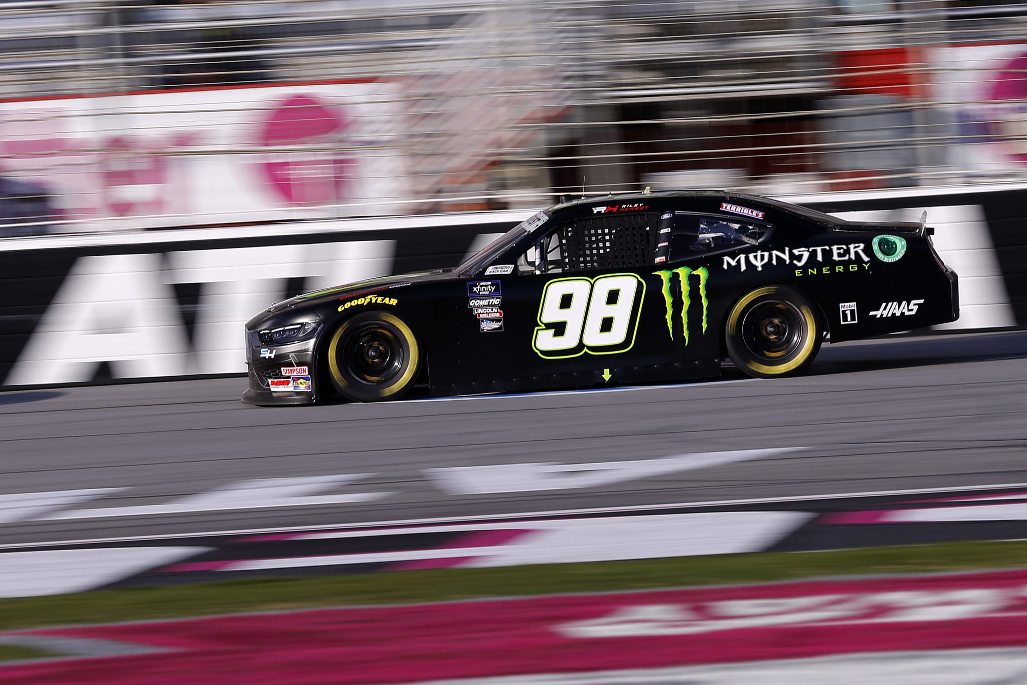 HAMPTON, GEORGIA - FEBRUARY 24: Riley Herbst, driver of the #98 Monster Energy Ford, drives during the NASCAR Xfinity Series King of Tough 250 at Atlanta Motor Speedway on February 24, 2024 in Hampton, Georgia. (Photo by Todd Kirkland/Getty Images) | Getty Images