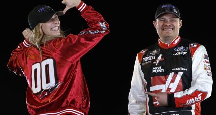 AVONDALE, ARIZONA - NOVEMBER 04: Cole Custer, driver of the #00 Haas Automation Ford, and wife, Kari Custer pose after winning the NASCAR Xfinity Series Championship at Phoenix Raceway on November 04, 2023 in Avondale, Arizona. (Photo by Chris Graythen/Getty Images) | Getty Images