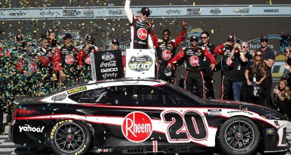 AVONDALE, ARIZONA - MARCH 10: Christopher Bell, driver of the #20 Rheem Toyota, celebrates in victory lane after winning the NASCAR Cup Series Shriners Children's 500 at Phoenix Raceway on March 10, 2024 in Avondale, Arizona. (Photo by Chris Graythen/Getty Images) | Getty Images