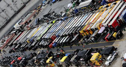 BRISTOL, TN - APRIL 16:  General view of pit road during the rain delayed  Monster Energy NASCAR Cup Series Food City 500 at Bristol Motor Speedway on April 16, 2018 in Bristol, Tennessee.  (Photo by Jerry Markland/Getty Images) | Getty Images
