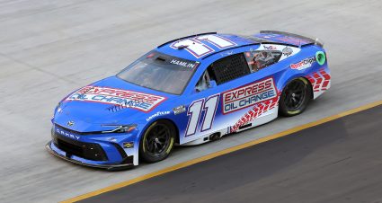 BRISTOL, TENNESSEE - MARCH 16: Denny Hamlin, driver of the #11 Express Oil Change Toyota, drives during practice for the NASCAR Cup Series  Food City 500 at Bristol Motor Speedway on March 16, 2024 in Bristol, Tennessee. (Photo by Jonathan Bachman/Getty Images) | Getty Images