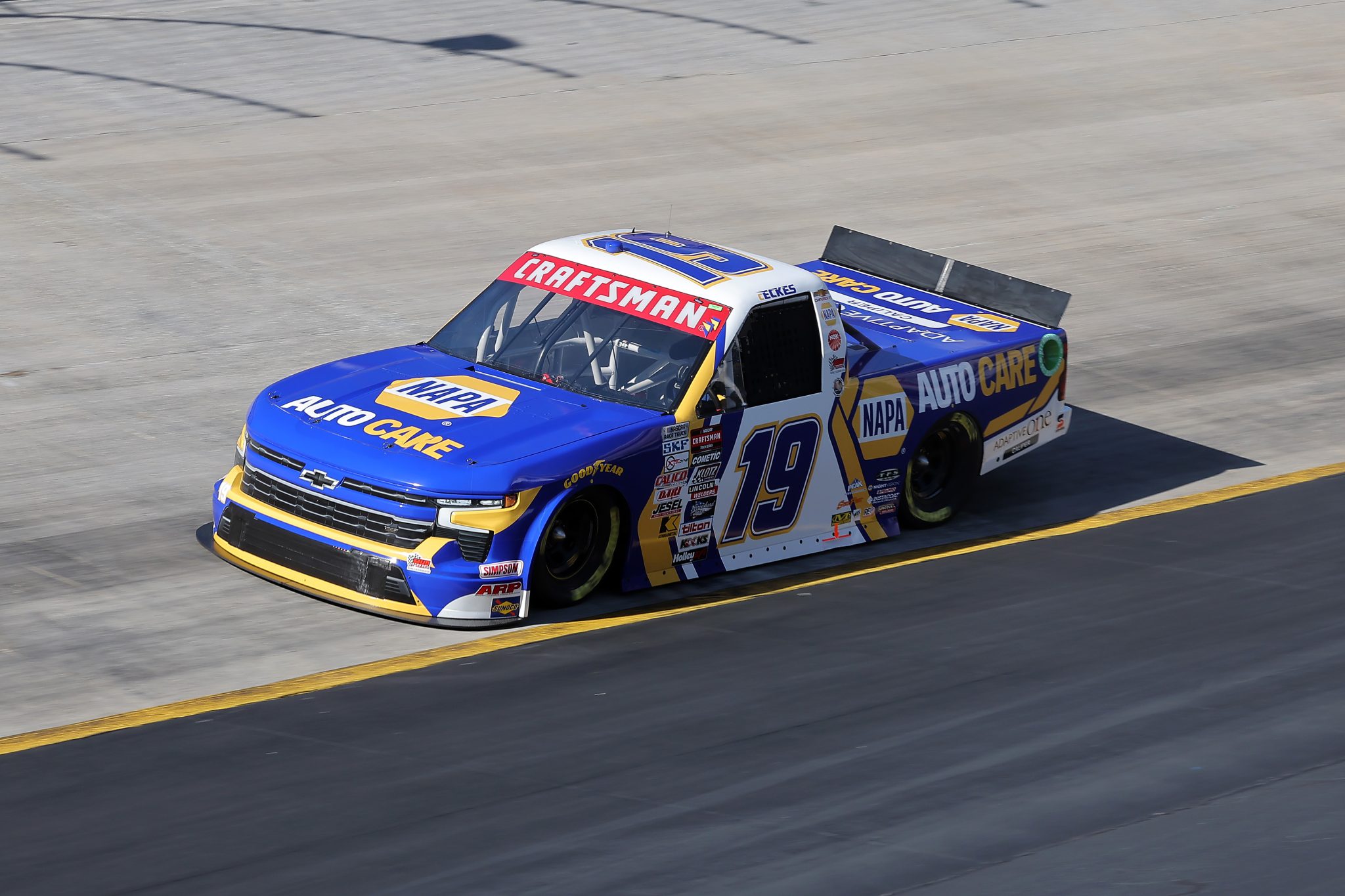 BRISTOL, TENNESSEE - MARCH 16: Christian Eckes, driver of the #19 NAPA Auto Care Chevrolet, drives during qualifying for the NASCAR Craftsman Truck Series Weather Guard Truck Race at Bristol Motor Speedway on March 16, 2024 in Bristol, Tennessee. (Photo by Jonathan Bachman/Getty Images) | Getty Images