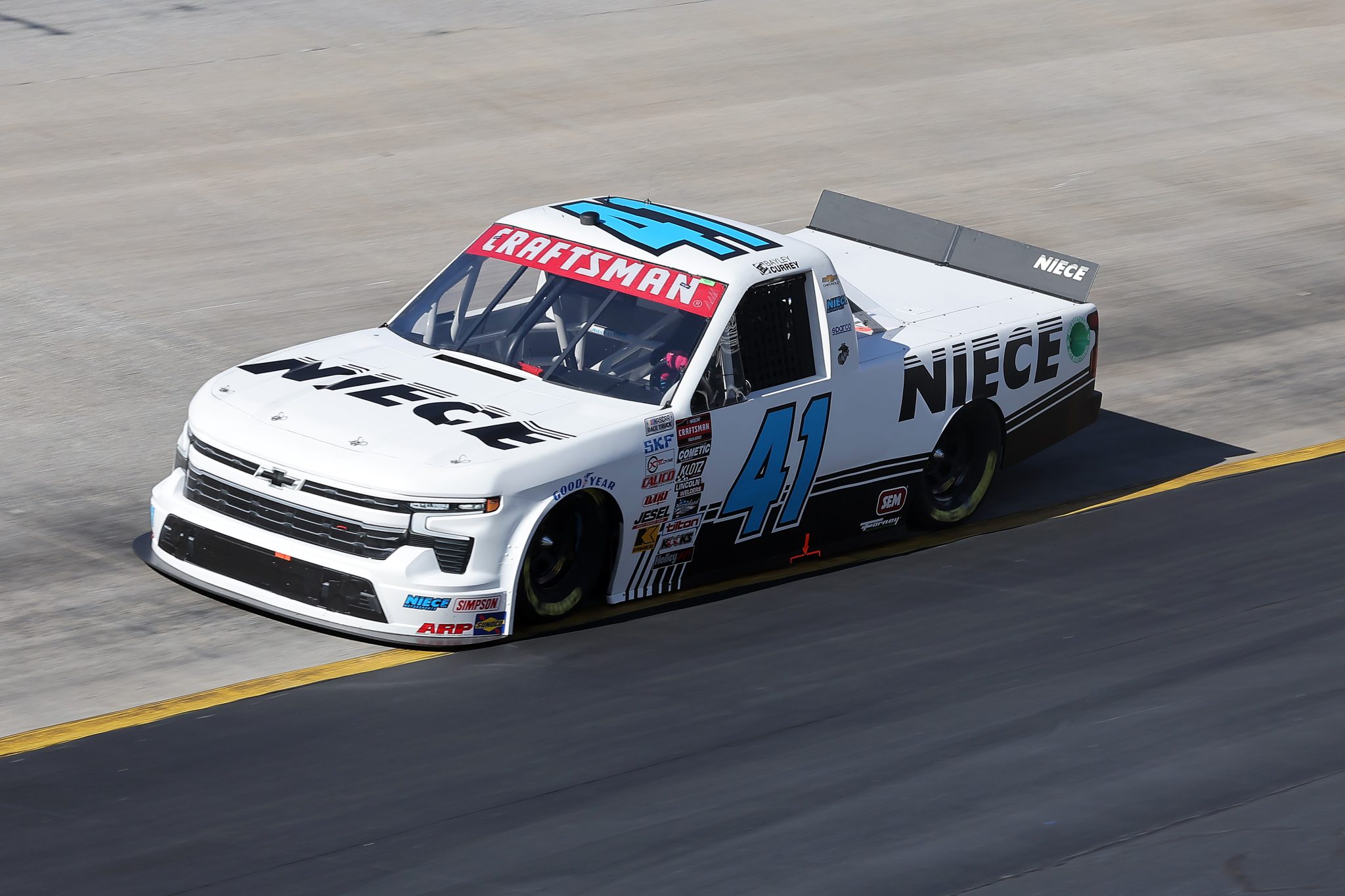 BRISTOL, TENNESSEE - MARCH 16: Bayley Currey, driver of the #41 Niece Chevrolet, drives during qualifying for the NASCAR Craftsman Truck Series Weather Guard Truck Race at Bristol Motor Speedway on March 16, 2024 in Bristol, Tennessee. (Photo by Jonathan Bachman/Getty Images) | Getty Images