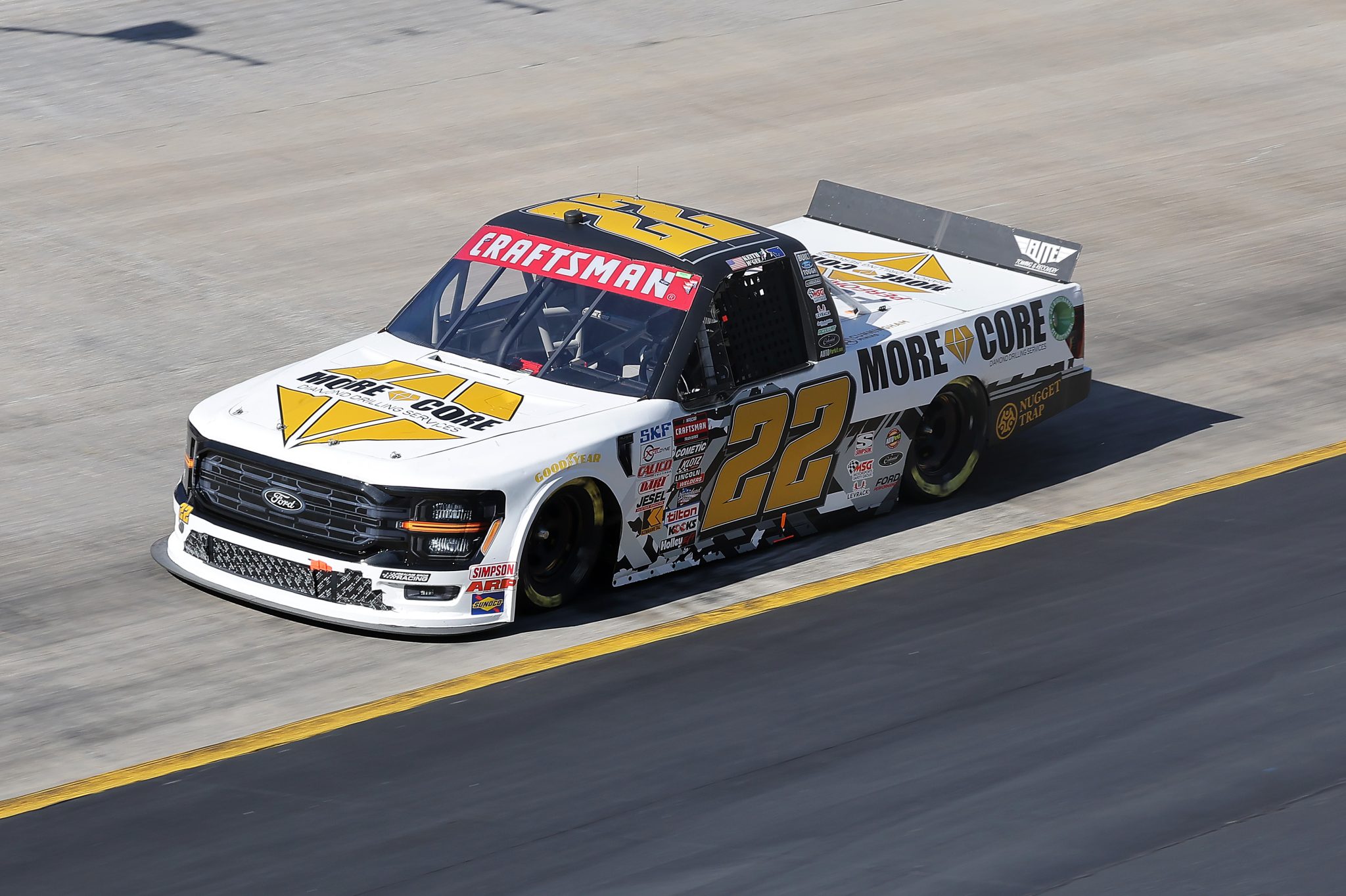 BRISTOL, TENNESSEE - MARCH 16: Keith McGee, driver of the #22 More Core Ford, drives during qualifying for the NASCAR Craftsman Truck Series Weather Guard Truck Race at Bristol Motor Speedway on March 16, 2024 in Bristol, Tennessee. (Photo by Jonathan Bachman/Getty Images) | Getty Images