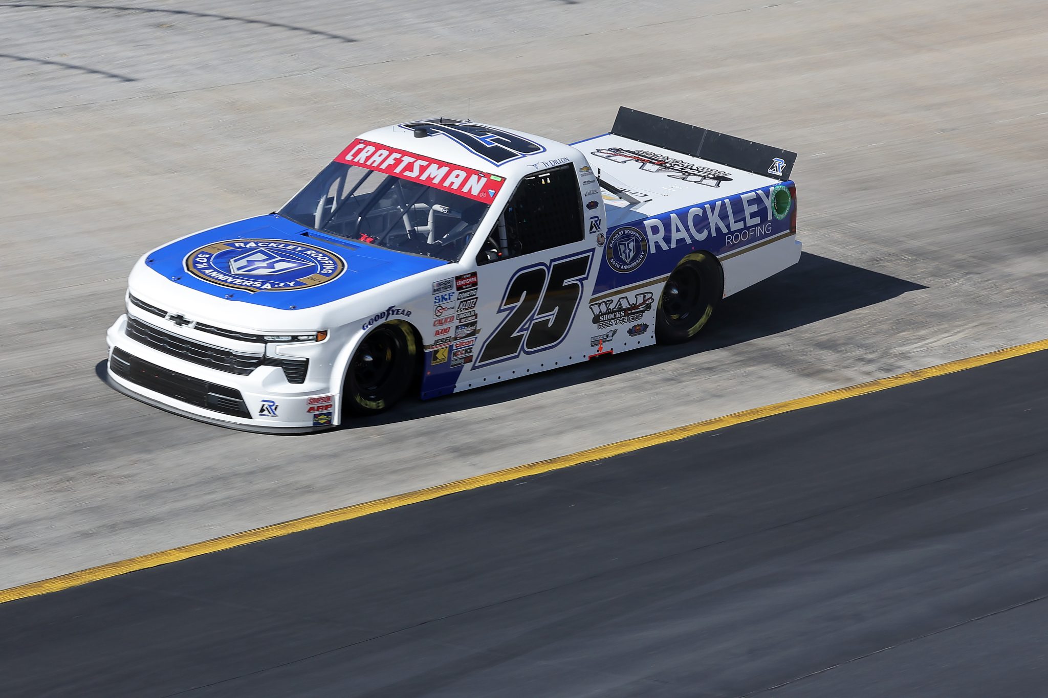 BRISTOL, TENNESSEE - MARCH 16: Ty Dillon, driver of the #25 Rackley Roofing Chevrolet, drives during qualifying for the NASCAR Craftsman Truck Series Weather Guard Truck Race at Bristol Motor Speedway on March 16, 2024 in Bristol, Tennessee. (Photo by Jonathan Bachman/Getty Images) | Getty Images