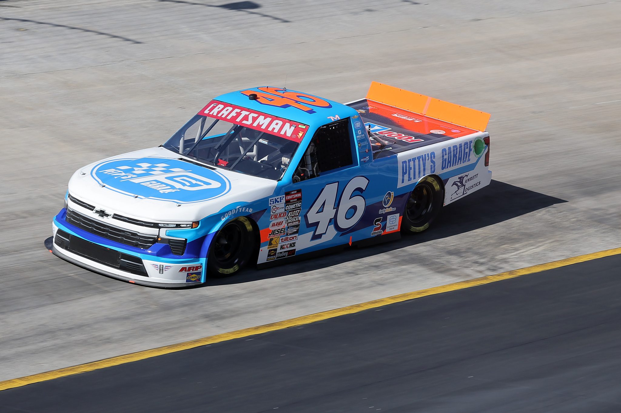 BRISTOL, TENNESSEE - MARCH 16: Thad Moffitt, driver of the #46 Petty's Garage Chevrolet, drives during qualifying for the NASCAR Craftsman Truck Series Weather Guard Truck Race at Bristol Motor Speedway on March 16, 2024 in Bristol, Tennessee. (Photo by Jonathan Bachman/Getty Images) | Getty Images