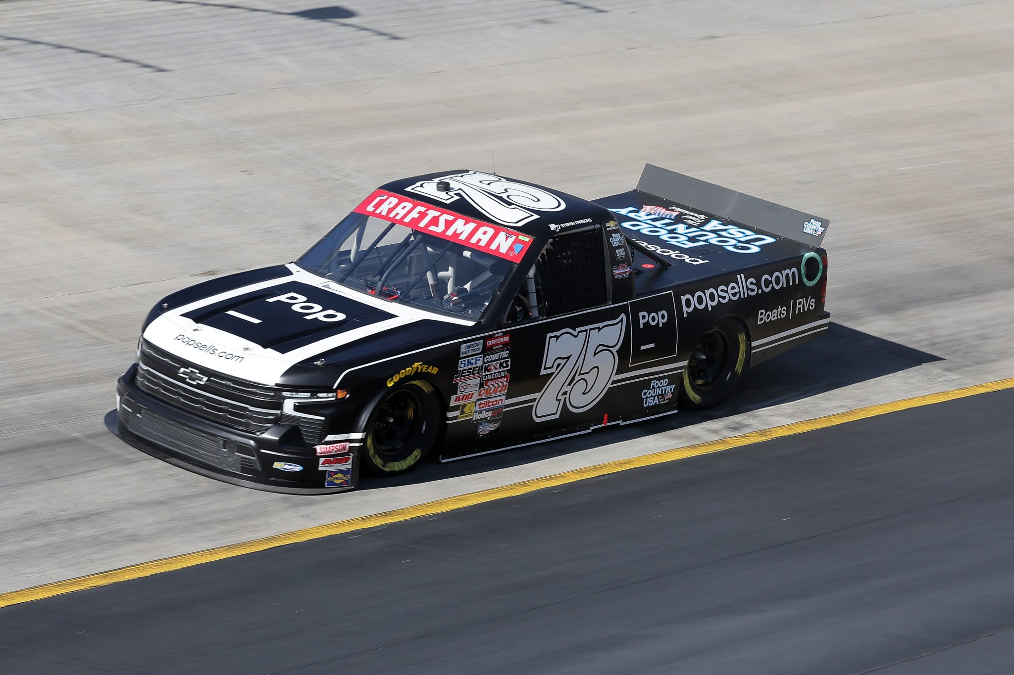 BRISTOL, TENNESSEE - MARCH 16: Stefan Parsons, driver of the #75 popsells.com Chevrolet, drives during qualifying for the NASCAR Craftsman Truck Series Weather Guard Truck Race at Bristol Motor Speedway on March 16, 2024 in Bristol, Tennessee. (Photo by Jonathan Bachman/Getty Images) | Getty Images