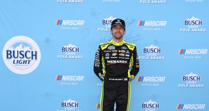 BRISTOL, TENNESSEE - MARCH 16: Ryan Blaney, driver of the #12 Menards/Dutch Boy Ford, poses for photos after winning the pole award during qualifying for the NASCAR Cup Series  Food City 500 at Bristol Motor Speedway on March 16, 2024 in Bristol, Tennessee. (Photo by Meg Oliphant/Getty Images) | Getty Images