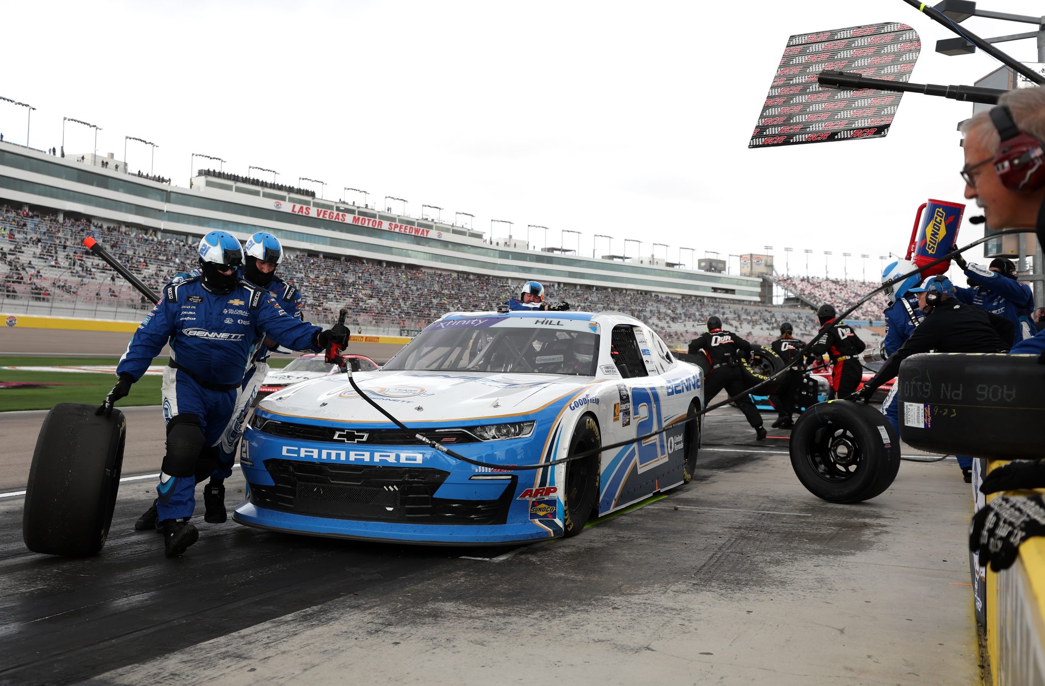 LAS VEGAS, NEVADA - MARCH 02: Austin Hill, driver of the #21 Bennett Transportation Chevrolet, pits during the NASCAR Xfinity Series The LiUNA! at Las Vegas Motor Speedway on March 02, 2024 in Las Vegas, Nevada. (Photo by Meg Oliphant/Getty Images) | Getty Images
