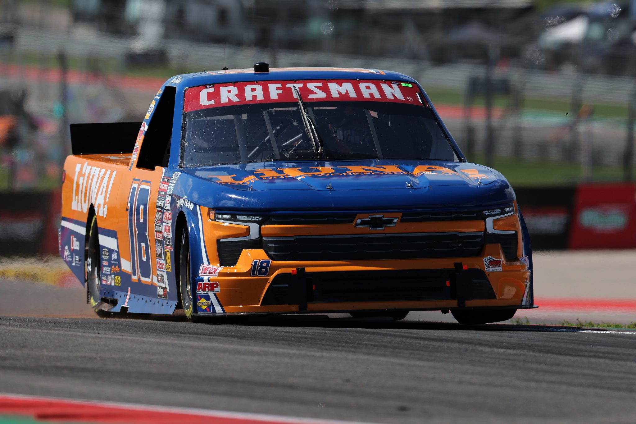 AUSTIN, TEXAS - MARCH 22: Tyler Ankrum, driver of the #18 LiUNA! Chevrolet, drives during practice for the NASCAR Craftsman Truck Series XPEL 225 at Circuit of The Americas on March 22, 2024 in Austin, Texas. (Photo by Jonathan Bachman/Getty Images) | Getty Images