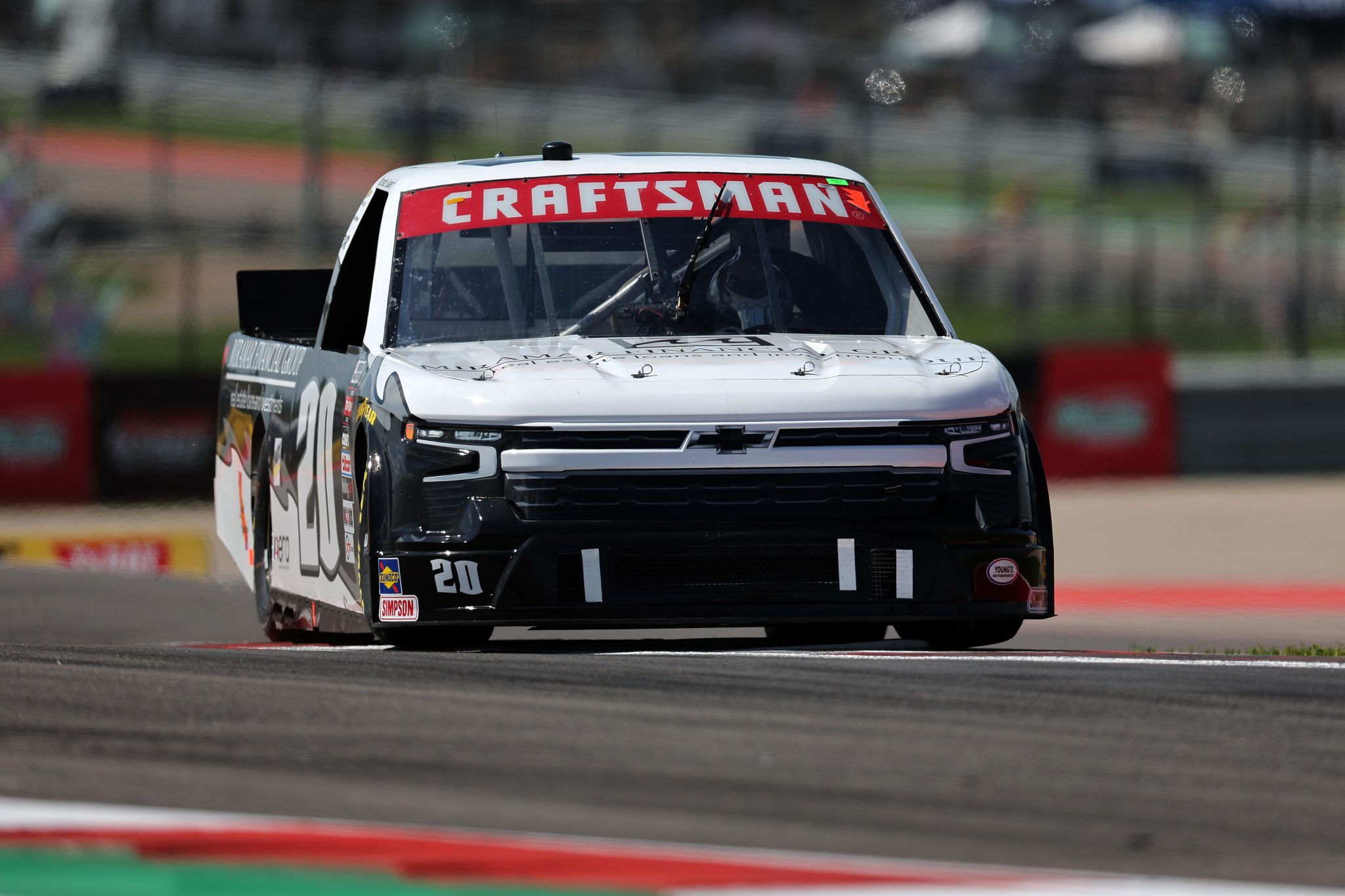 AUSTIN, TEXAS - MARCH 22: Vicente Salas, driver of the #20 Miramar Financial Group Chevrolet, drives during practice for the NASCAR Craftsman Truck Series XPEL 225 at Circuit of The Americas on March 22, 2024 in Austin, Texas. (Photo by Jonathan Bachman/Getty Images) | Getty Images
