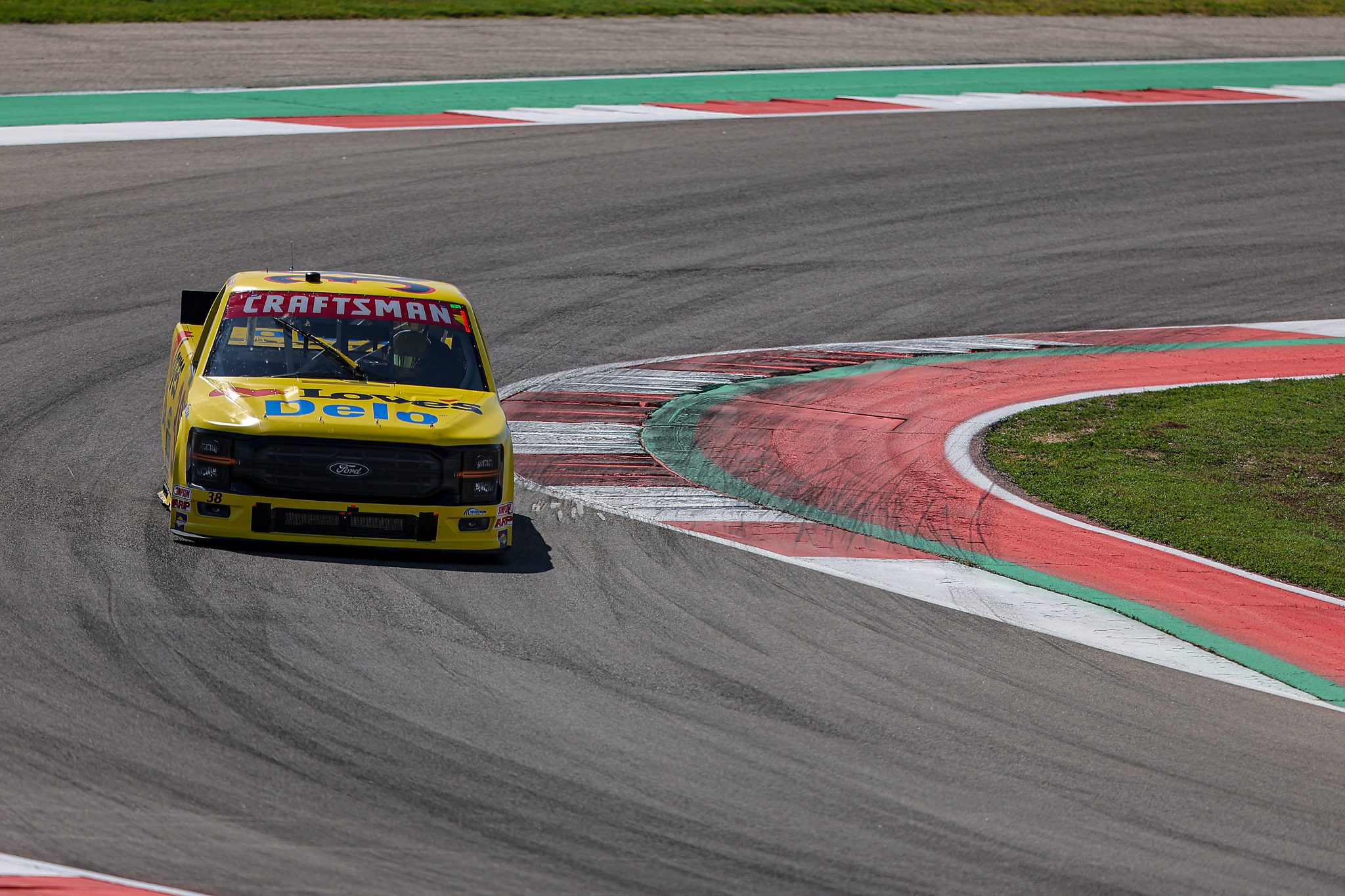 AUSTIN, TEXAS - MARCH 22: Layne Riggs, driver of the #38 Love's Travel Stops Ford, drives during qualifying for the NASCAR Craftsman Truck Series XPEL 225 at Circuit of The Americas on March 22, 2024 in Austin, Texas. (Photo by Jonathan Bachman/Getty Images) | Getty Images