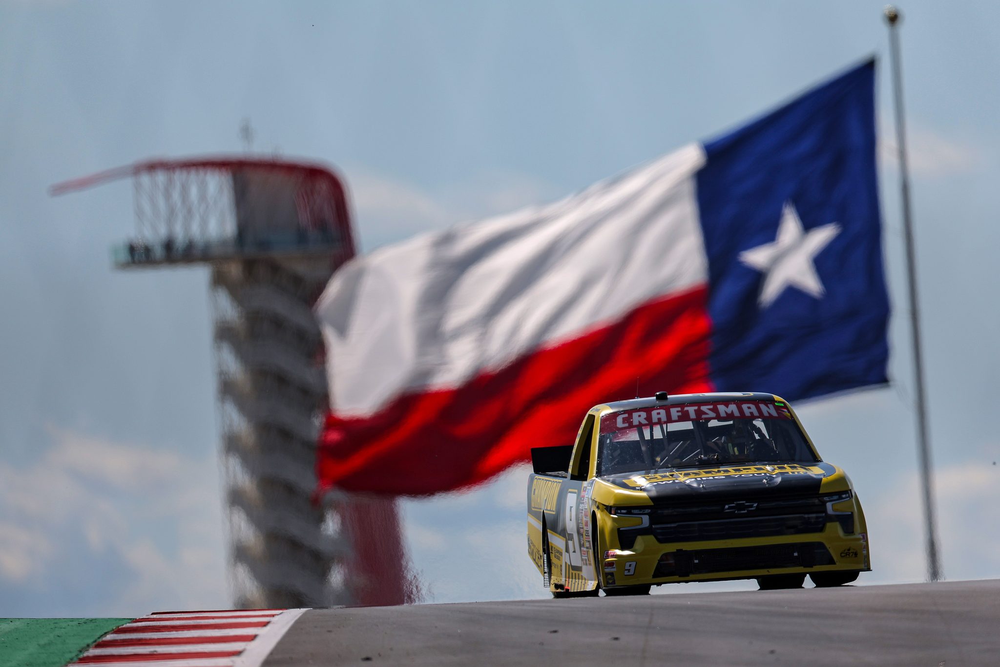 AUSTIN, TEXAS - MARCH 22: Grant Enfinger, driver of the #9 Champion Power Equipment Chevrolet, drives during qualifying for the NASCAR Craftsman Truck Series XPEL 225 at Circuit of The Americas on March 22, 2024 in Austin, Texas. (Photo by Jonathan Bachman/Getty Images) | Getty Images