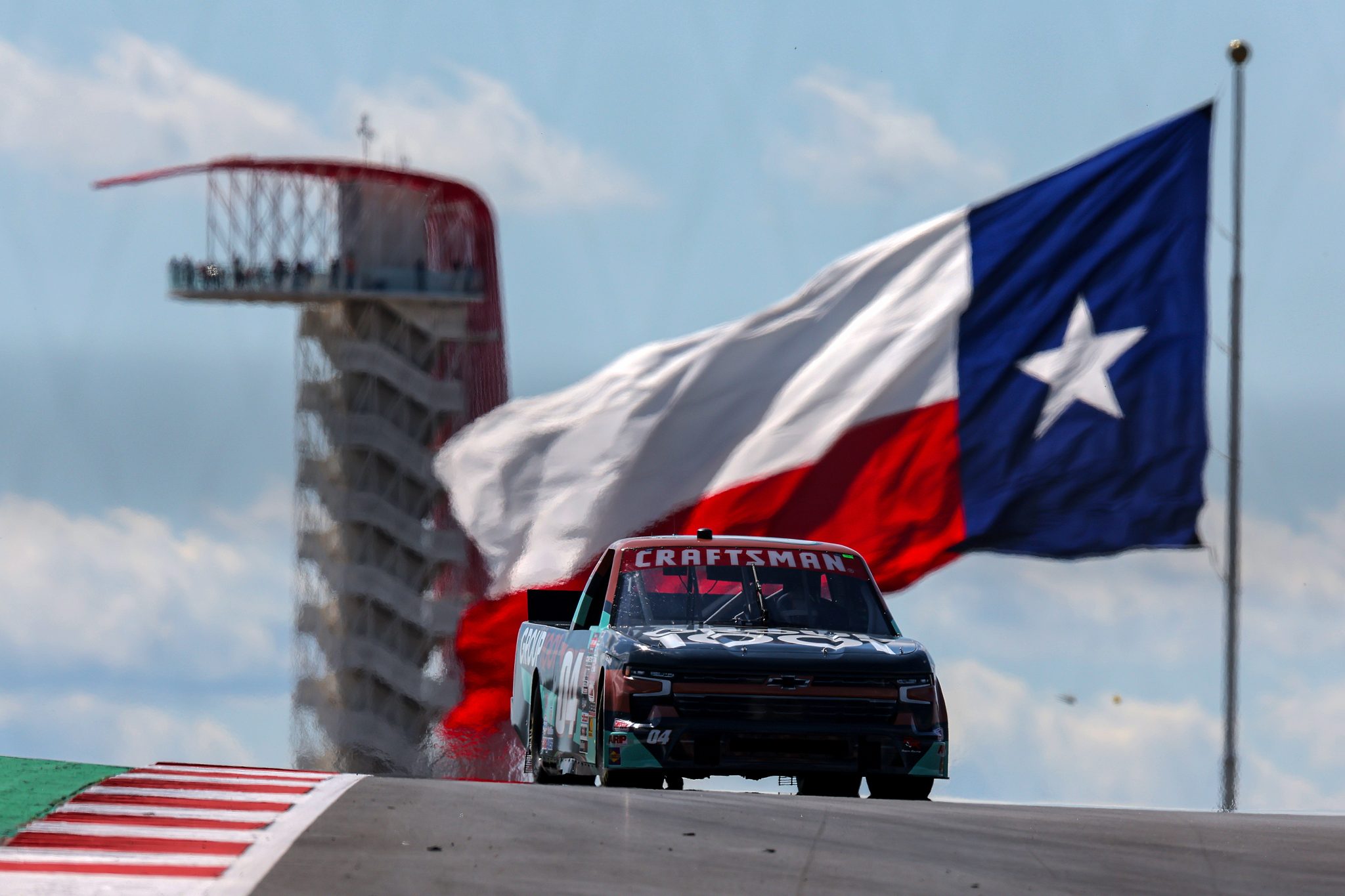 AUSTIN, TEXAS - MARCH 22: Marco Andretti, driver of the #04 Group 1001/CarQuest Chevrolet, drives during qualifying for the NASCAR Craftsman Truck Series XPEL 225 at Circuit of The Americas on March 22, 2024 in Austin, Texas. (Photo by Jonathan Bachman/Getty Images) | Getty Images