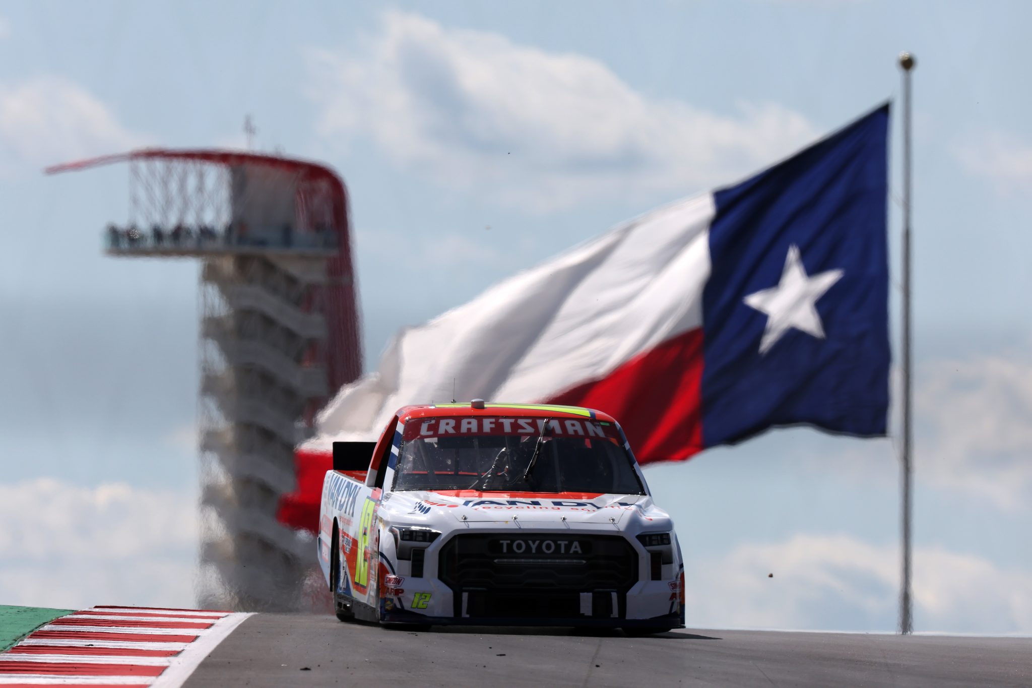 AUSTIN, TEXAS - MARCH 22: Dale Quarterley, driver of the #12 Van Dyk Recycling Toyota, drives during qualifying for the NASCAR Craftsman Truck Series XPEL 225 at Circuit of The Americas on March 22, 2024 in Austin, Texas. (Photo by Jonathan Bachman/Getty Images) | Getty Images